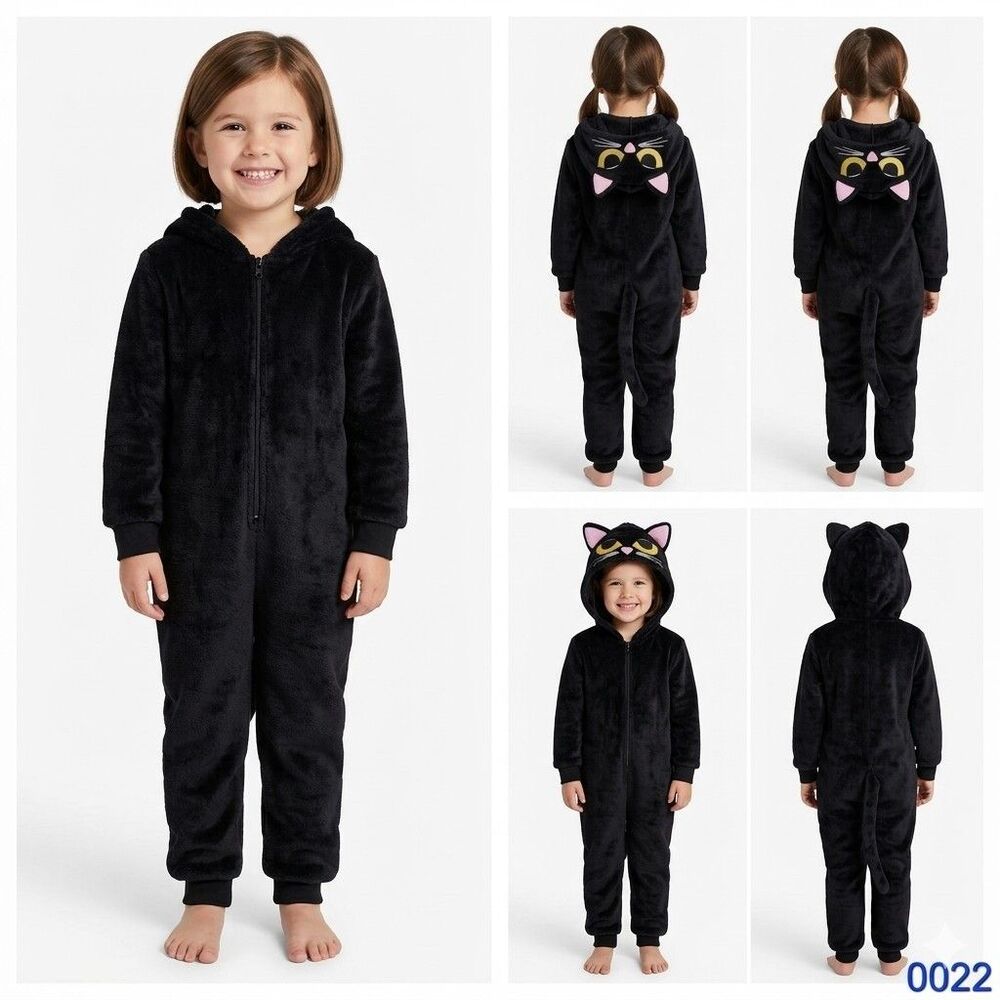 Black Cat Girls One Piece PJ'S,  Sz 6 - 0022